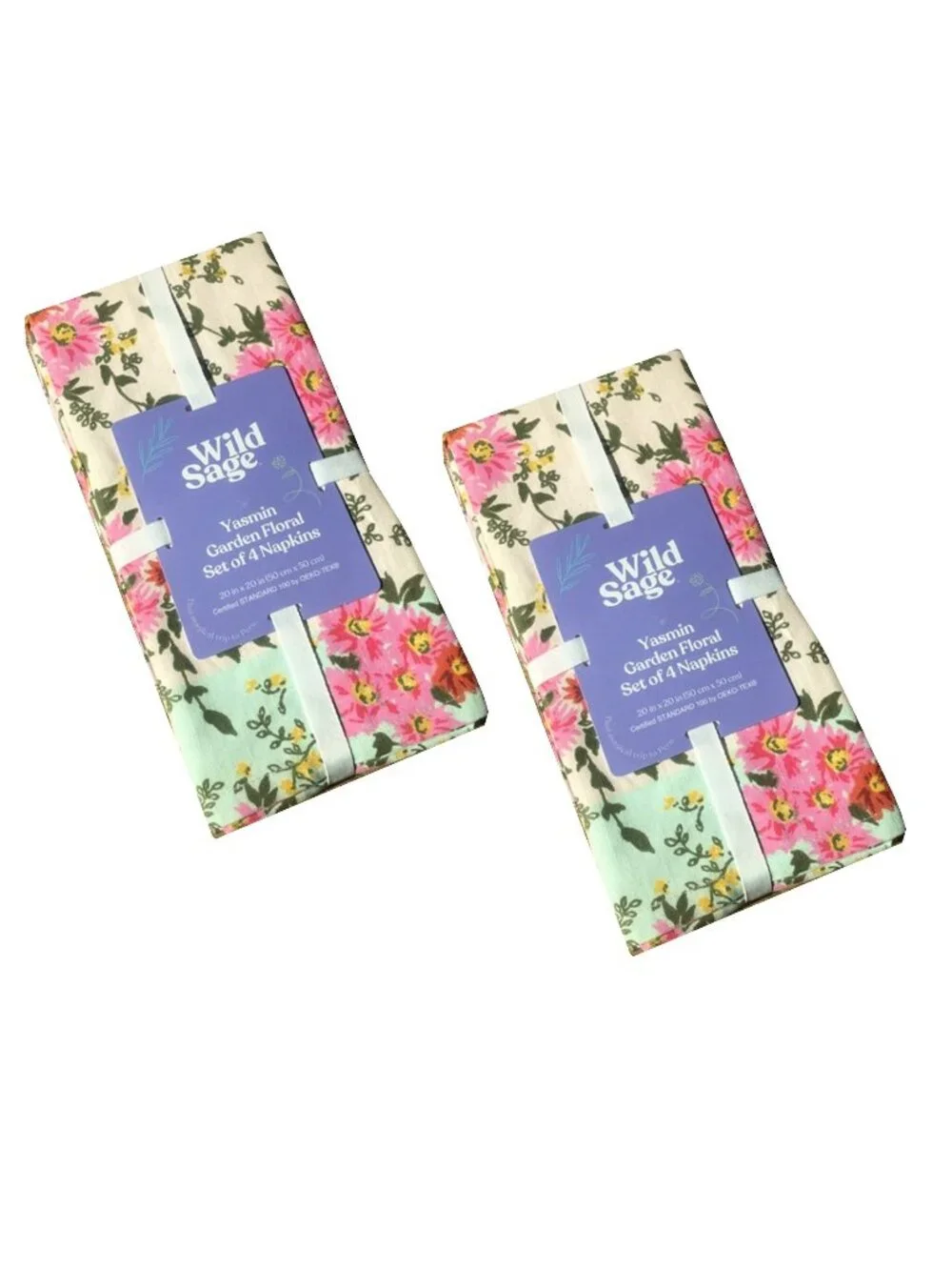 new Set of 8 Wild Sage Pink Garden Floral 100% Cotton 20x20-inch Fabric Napkins